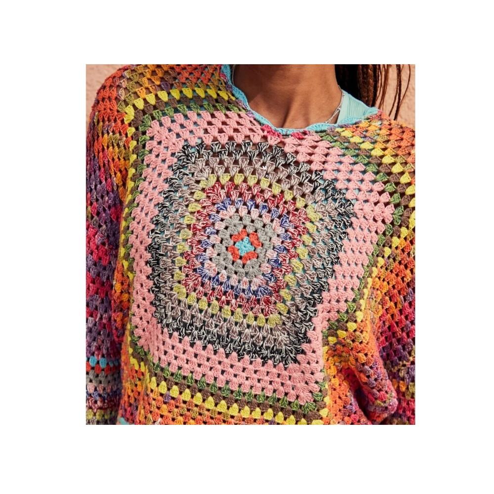 Urban Outfitters Hand-Crocheted Square Hoodie Sweatshirt Size XS Multicolor - Picture 4 of 15